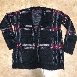 FOREVER 21 Black White Maroon Fuzzy Sweater
